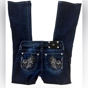 Miss Me Size 23/32 Dark Wash Embroidered Wing Skull Women’s Jeans Worn Once